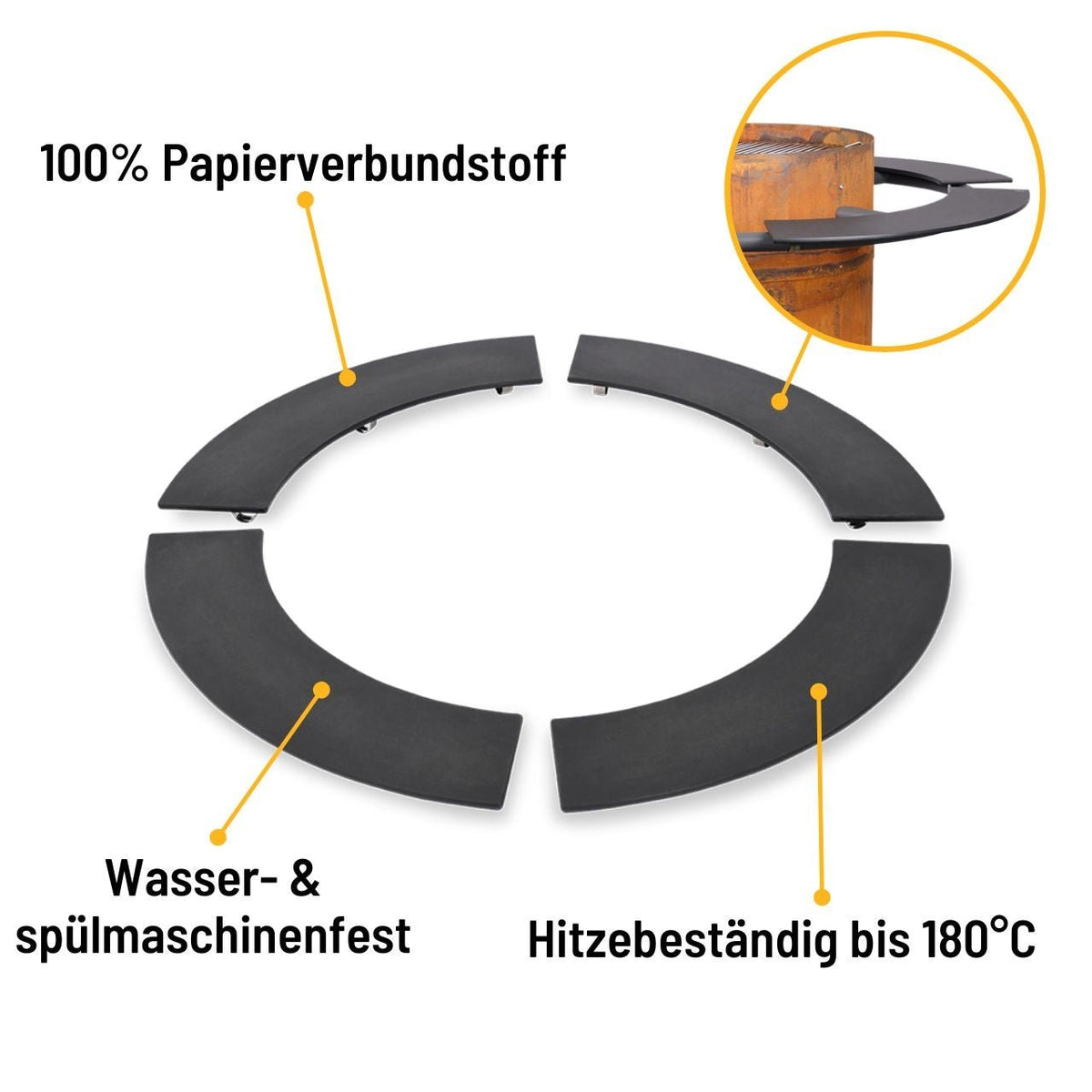 Moesta Bandit FirePlace Ablagebretter PaperPlank schwarz 4 Stück, Grillzubehör, Detailansicht 1