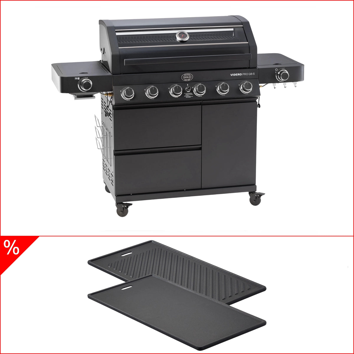 Grillgoods Rösle Videro Pro G6-S Vario+ 50mbar inkl. Grillplatte, eckig, Grillbundle
