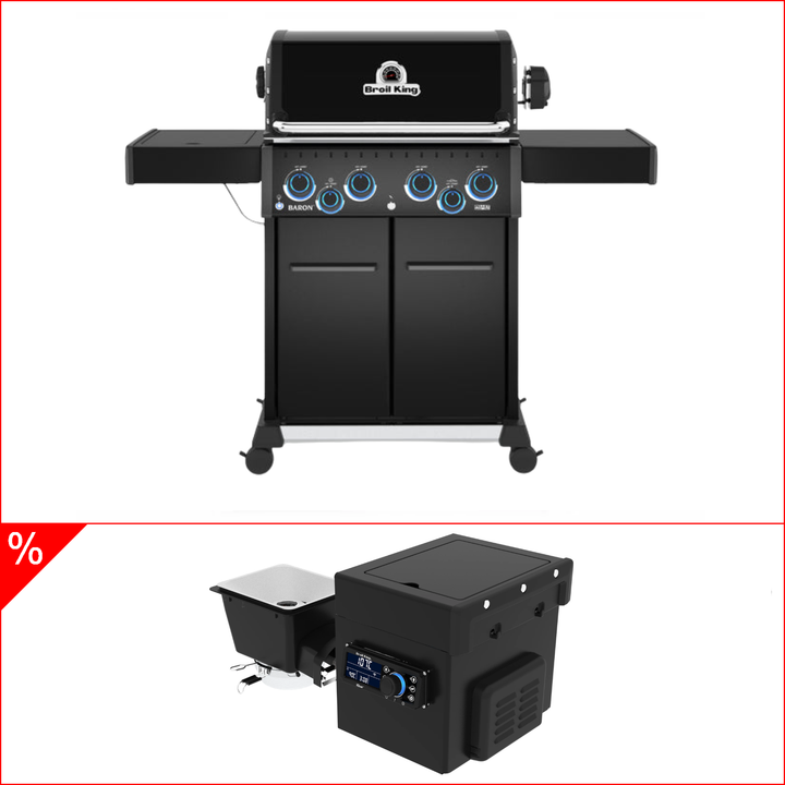 Broil King Baron 490 X Shadow inkl. Drehspieß inkl. Pelletmodul 400, Grillbundle