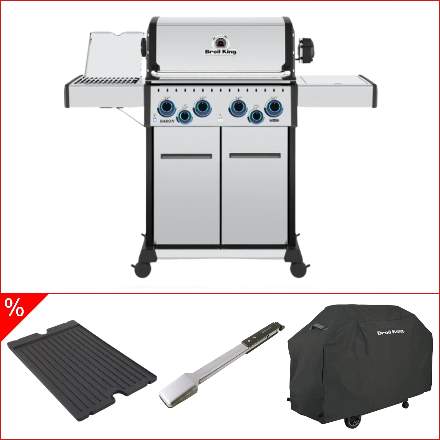 Broil King Baron S 490 IRX Gasgrill (2026) – Set inkl. Infrarot-Brenner, Abdeckhaube, Grillzange & Gussplatte, Grillbundle