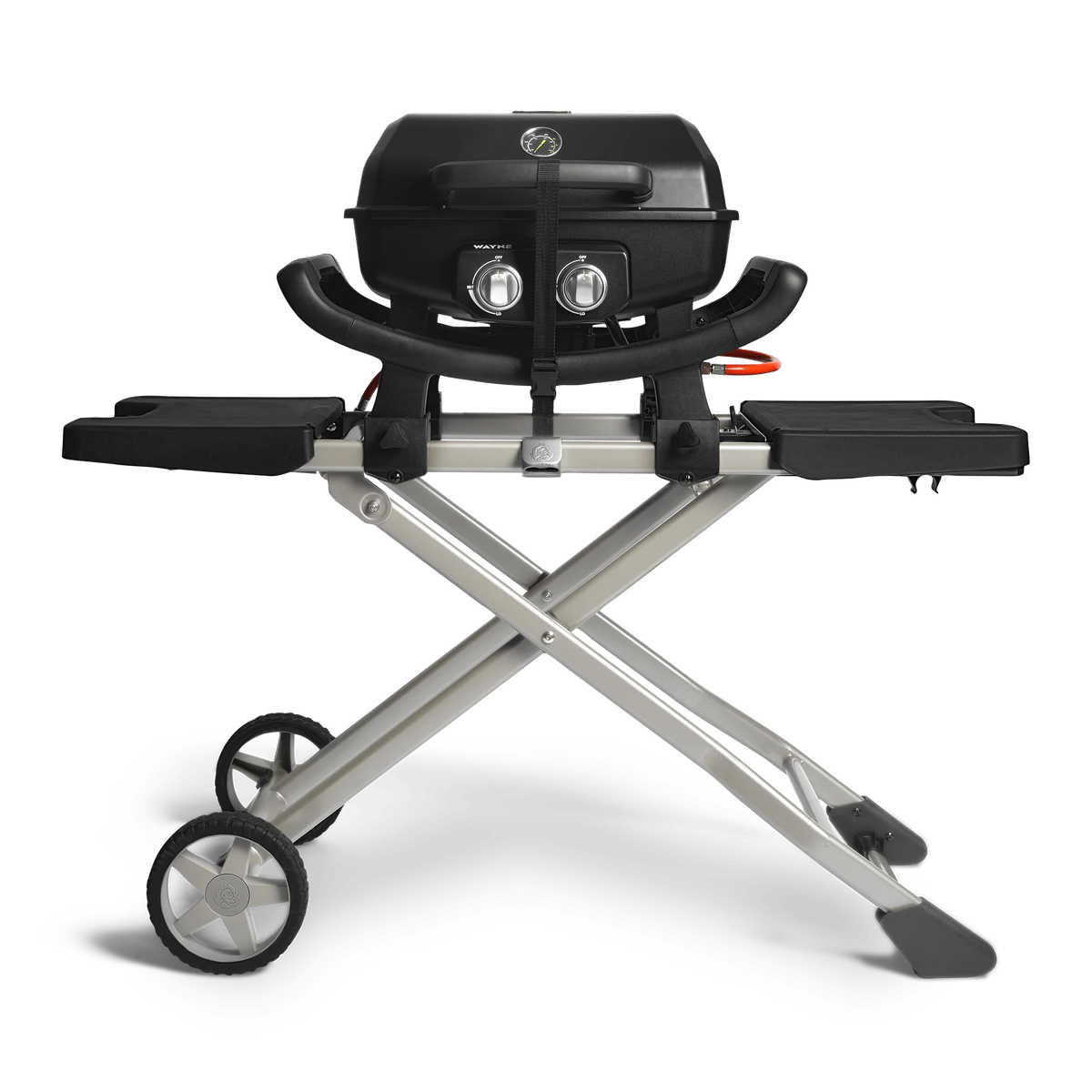 Burnhard WAYNE Balkongrill 2-Brenner inkl. Rollwagen, Grillrost aus Gusseisen, für 1 - 3 Personen