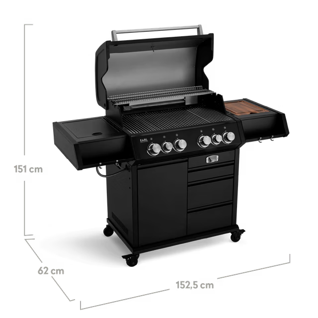 Burnhard Big EARL Premium-Gasgrill 4-Brenner Black mit Gusseisenrost, Detailansicht 2