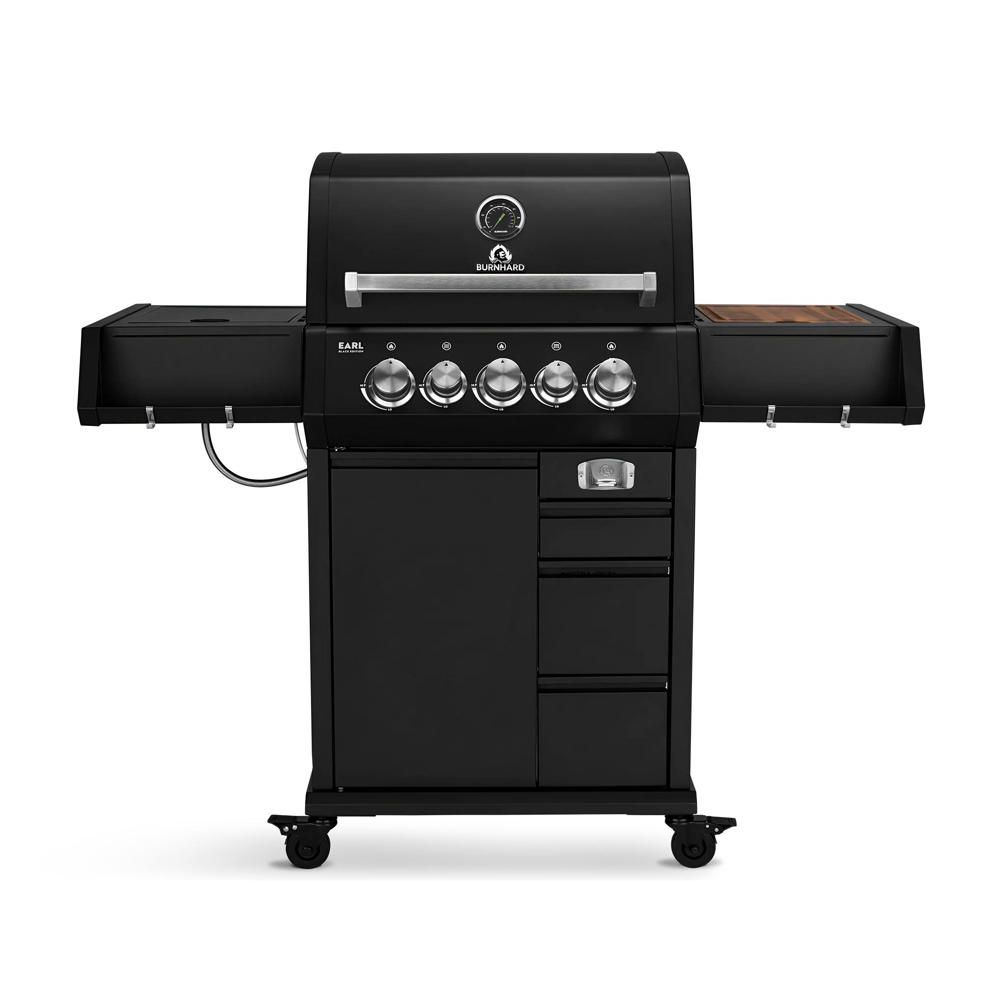 Burnhard EARL Premium-Gasgrill 3-Brenner Black Edition mit Gusseisenrost, Grillrost aus Gusseisen