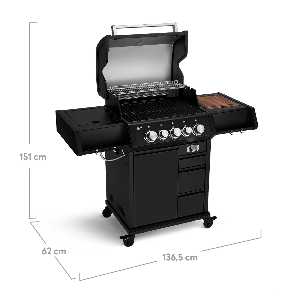 Burnhard EARL Premium-Gasgrill 3-Brenner Black Edition mit Gusseisenrost, Grillrost aus Gusseisen, Detailansicht 2
