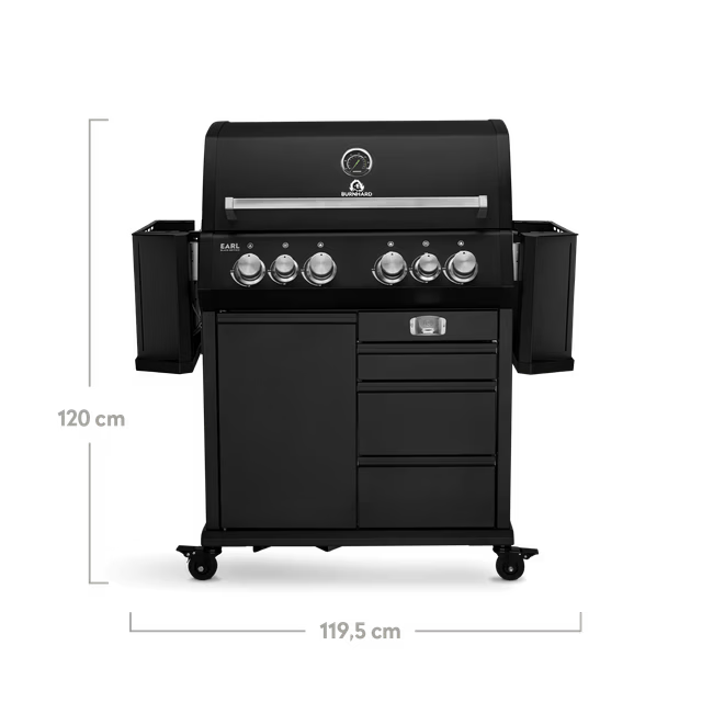 Burnhard Big EARL Premium-Gasgrill 4-Brenner Black mit Gusseisenrost, Detailansicht 1