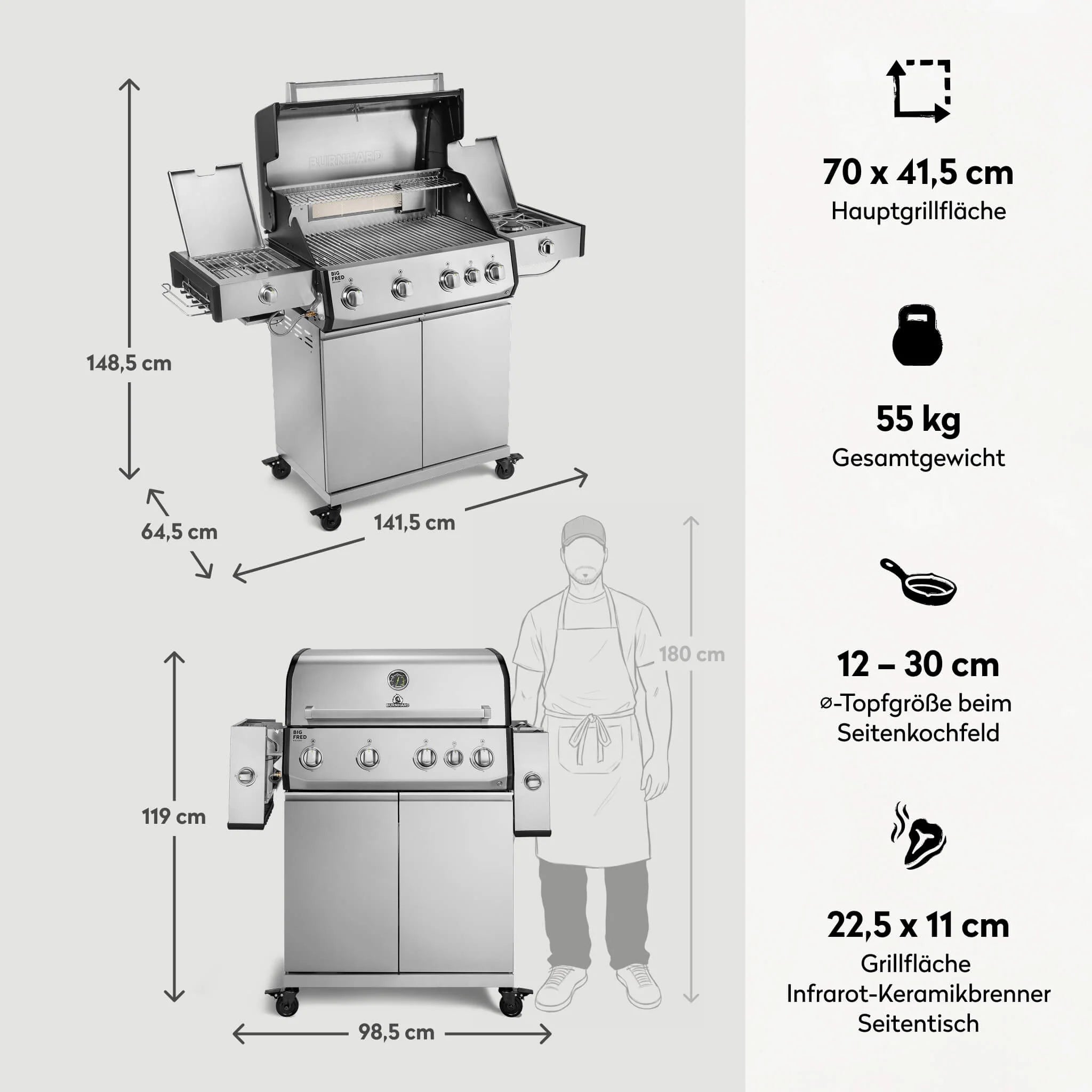 Burnhard Big FRED Deluxe Gasgrill Edelstahl 4-Brenner mit Edelstahlrost Series 4, Detailansicht 3