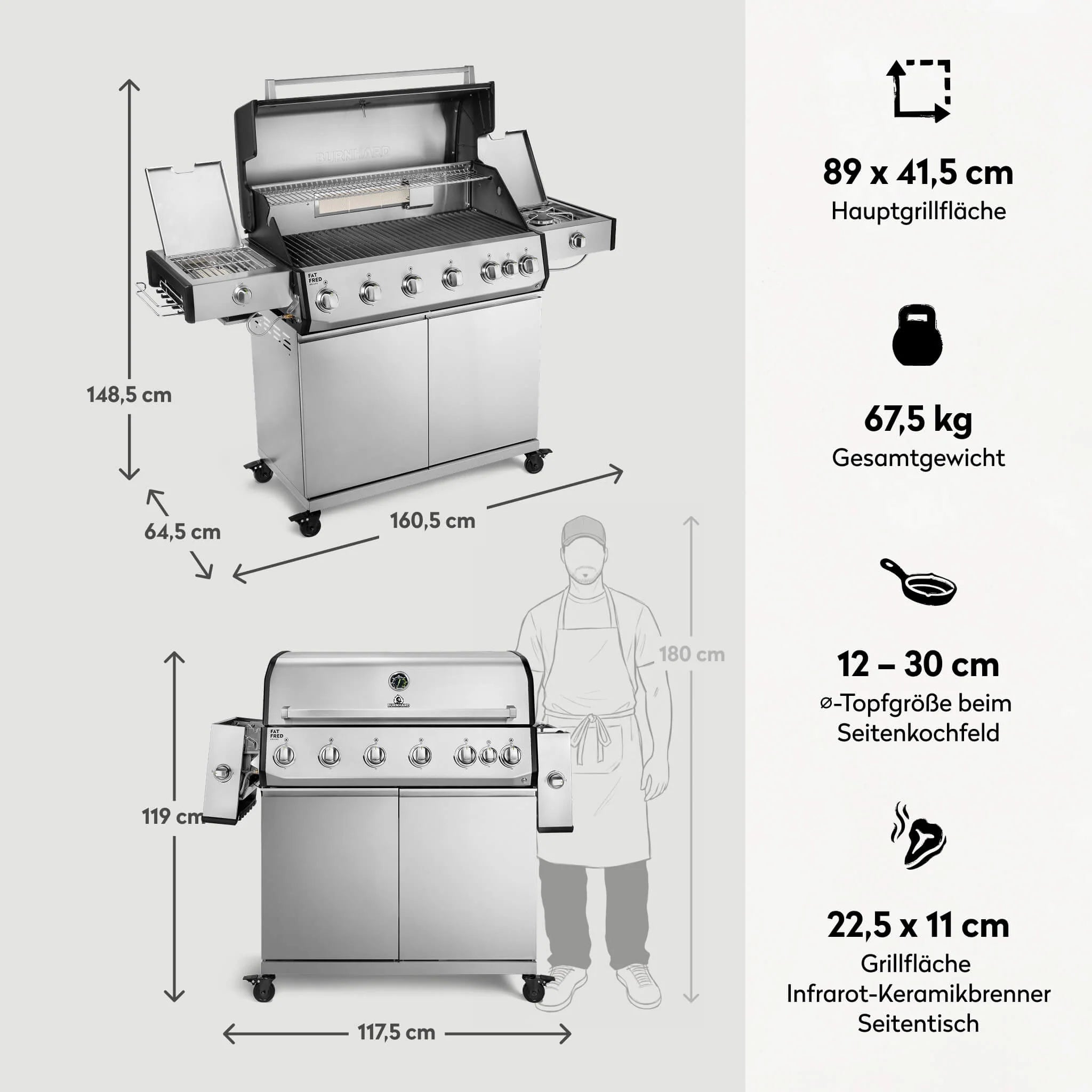 Burnhard Fat FRED Deluxe Gasgrill 6-Brenner Edelstahl mit Gusseisenrost Series 4, Grillrost aus Gusseisen, Detailansicht 3