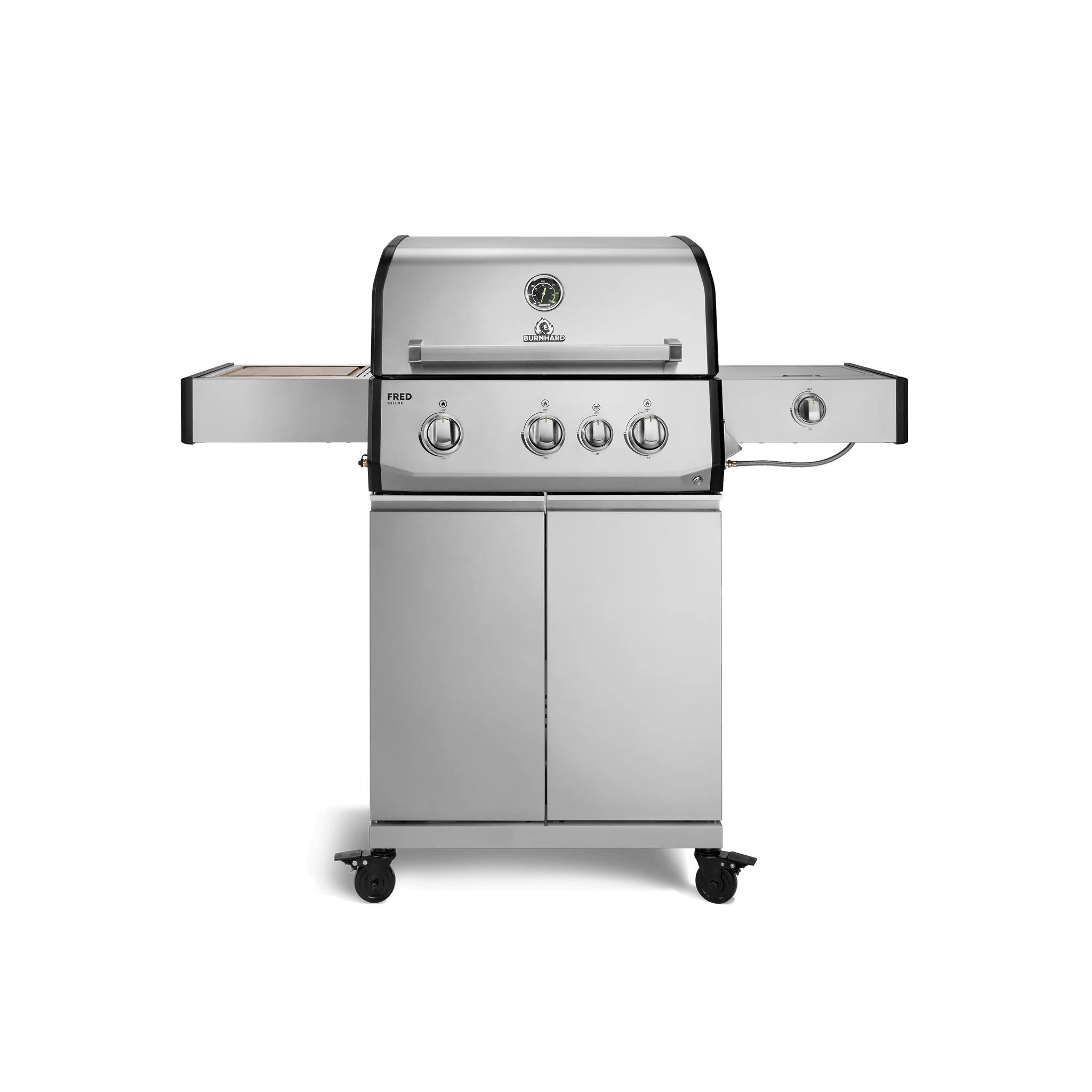 Burnhard FRED Deluxe Gasgrill 3-Brenner Edelstahl mit Gusseisenrost Series 4, Grillrost aus Gusseisen, für 1 - 10 Personen