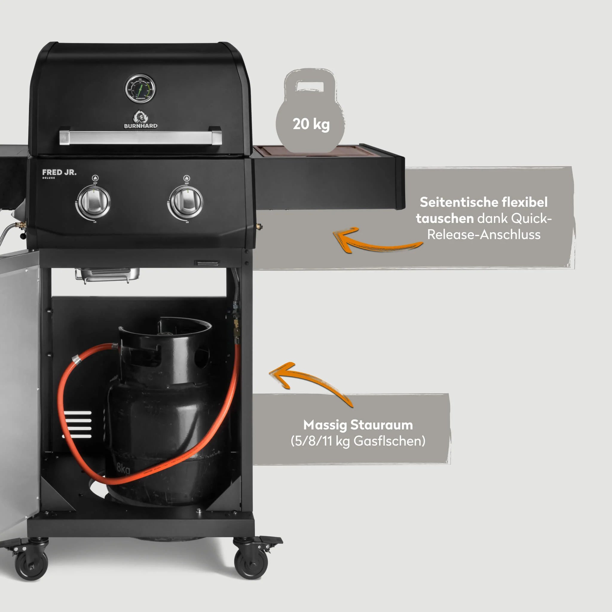 Burnhard FRED Jr. Deluxe Gasgrill Black Edition 2-Brenner mit Gussrost Series 4, Grills, Detailansicht 5
