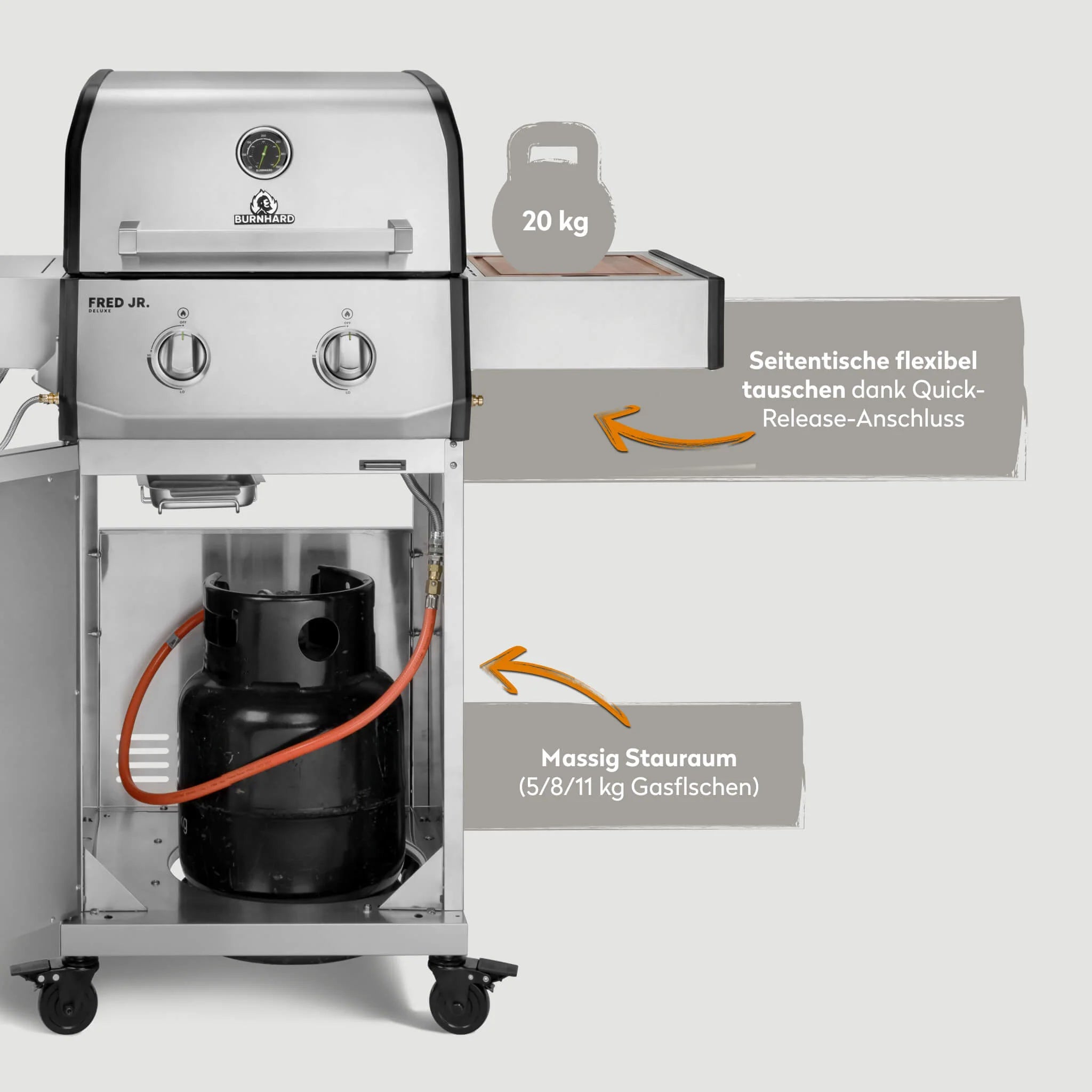 Burnhard FRED Jr. Deluxe Gasgrill Edelstahl 2-Brenner mit Gussrost Series 4, Grillrost aus Gusseisen, für 1, Detailansicht 5