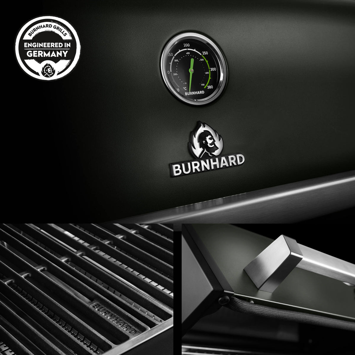 Burnhard FRED Deluxe Gasgrill 3-Brenner Green Edition mit Gusseisenrost Series 4, Grillrost aus Gusseisen, Detailansicht 6
