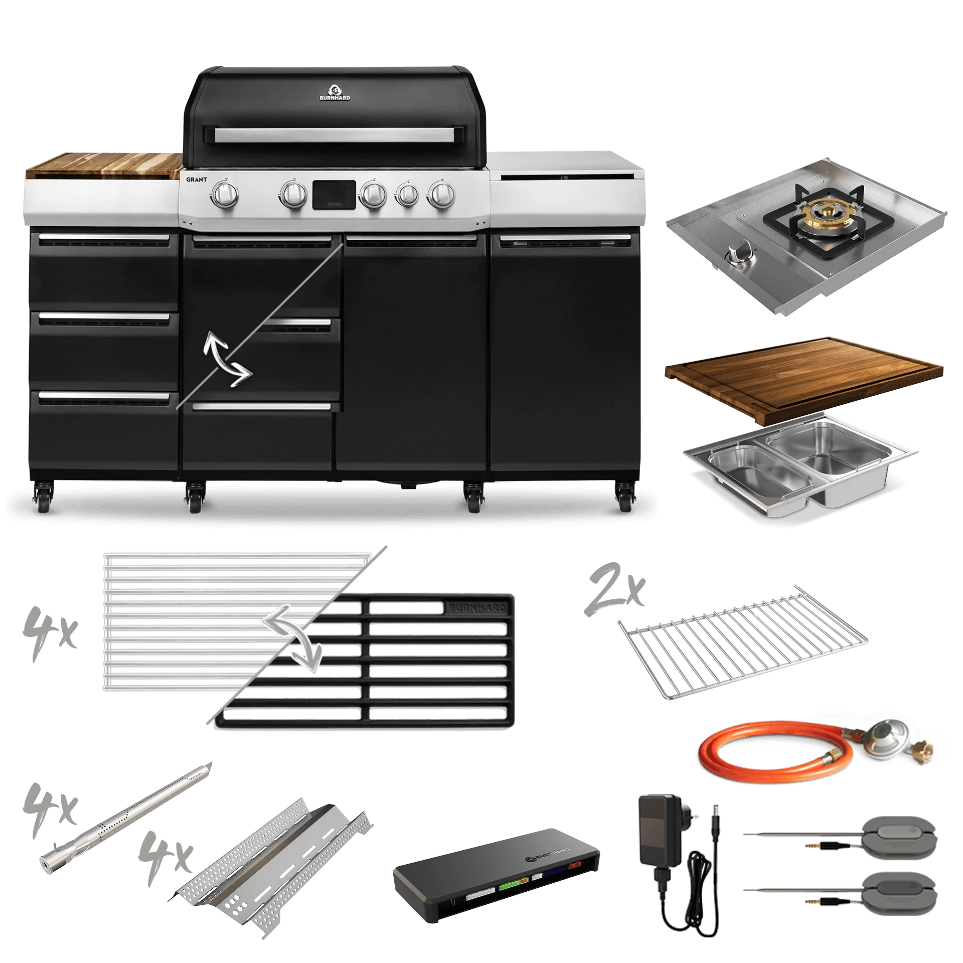 Burnhard GRANT Pro - Modularer Gasgrill 4-Brenner mit Schubladen und Edelstahlrost, Grillrost aus Edelstahl, Detailansicht 2