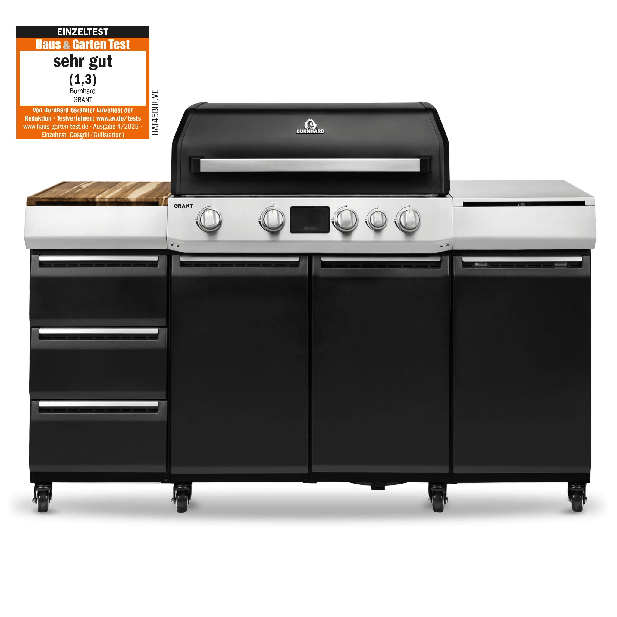 Burnhard GRANT Pro - Modularer Gasgrill 4-Brenner mit Türen und Gusseisenrost, Grillrost aus Gusseisen
