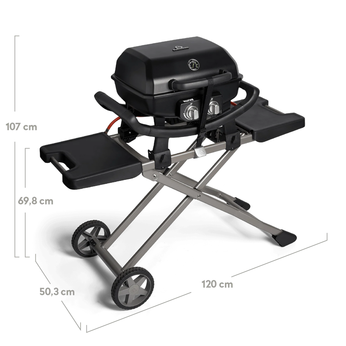 Burnhard WAYNE Balkongrill 2-Brenner inkl. Rollwagen, Grillrost aus Gusseisen, für 1 - 3 Personen, Detailansicht 4