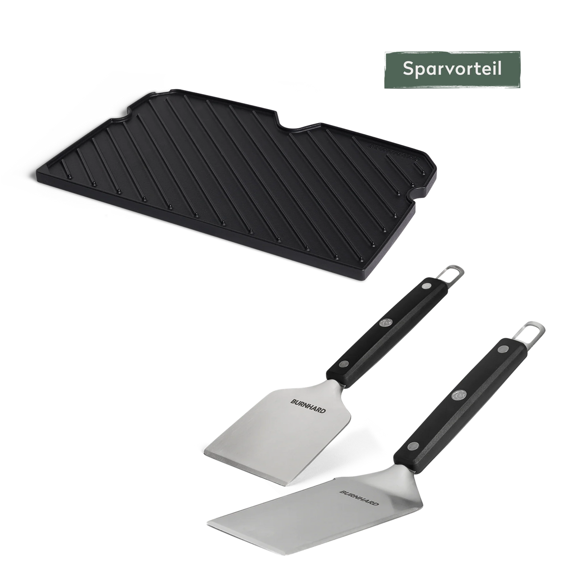 Burnhard Grillplatten Set mit Grillspachtel und Grillschaber WAYNE 2-Brenner, Grillzubehör