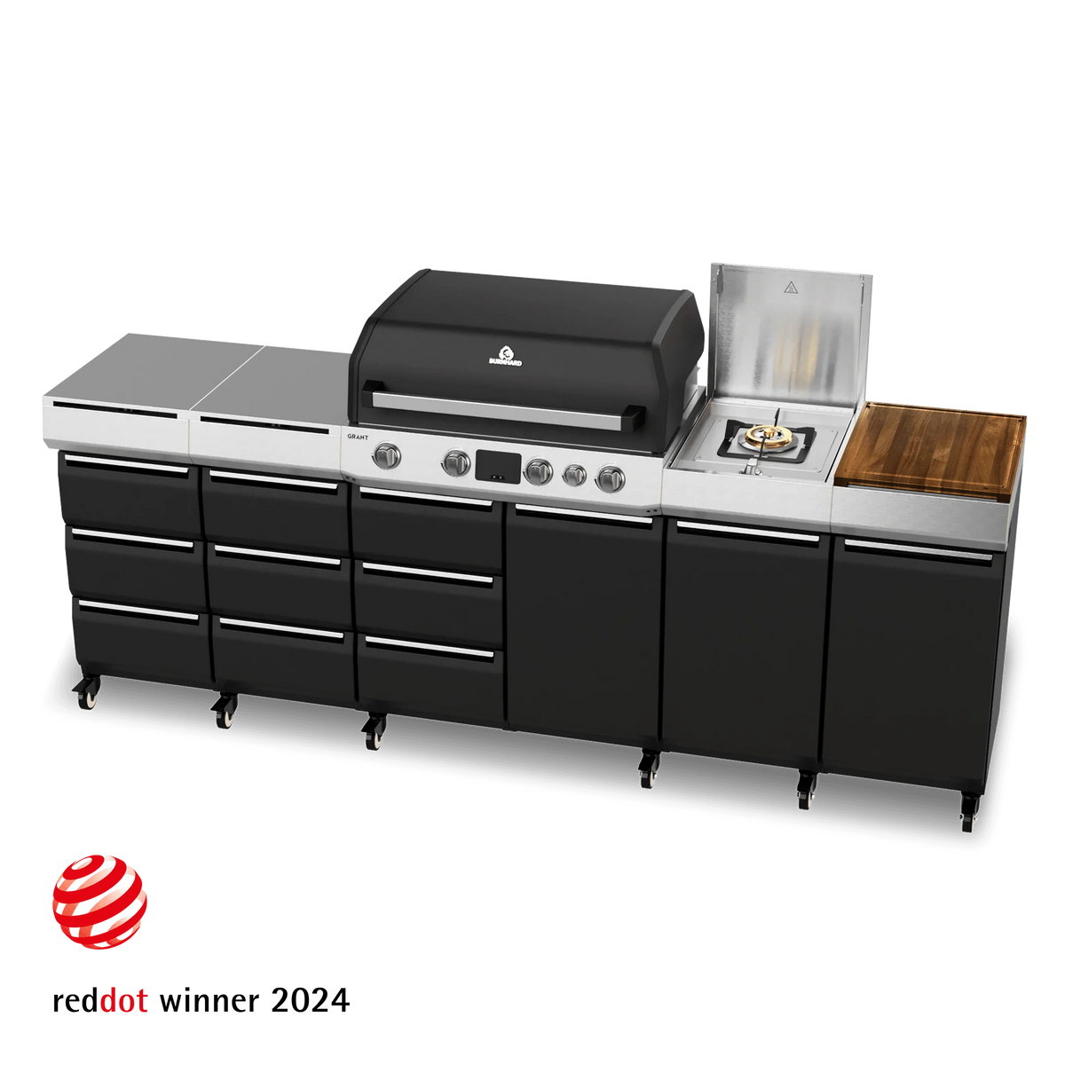 Burnhard GRANT Station - Modularer Gasgrill 4-Brenner mit Schubladen und Edelstahlrost, Außenküche, Detailansicht 1