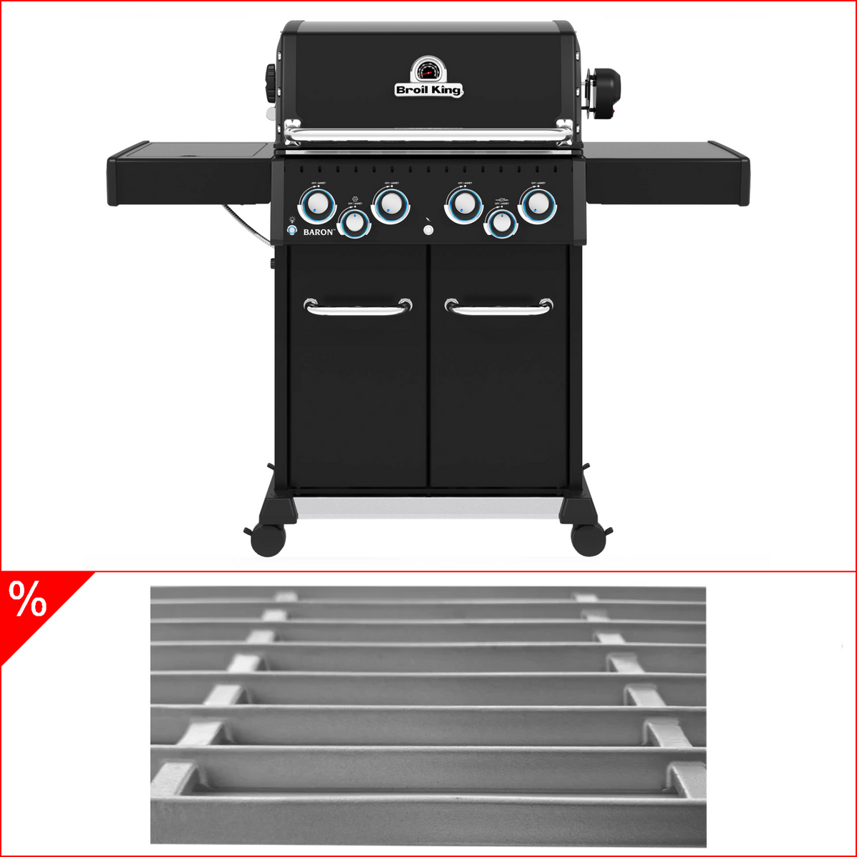 Broil King Baron 490 IR Shadow inkl. Drehspieß, Infrarot-Seitenbrenner & Edelstahlgussrost, Grillbundle