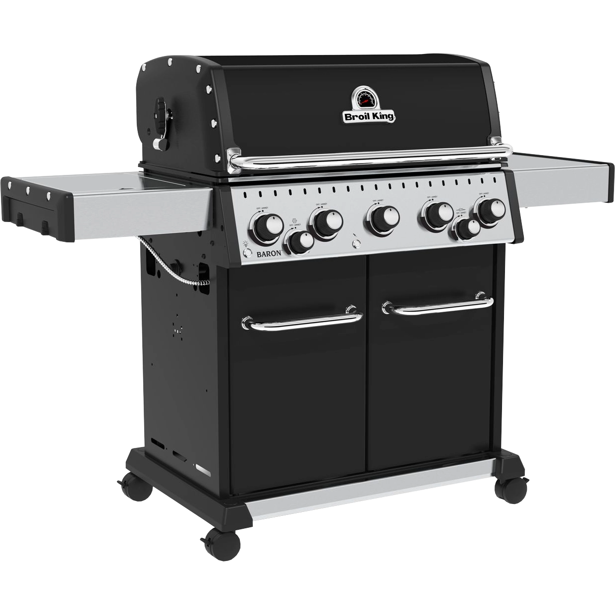 schwarzer fünf Brenner Gasgrill von Broil King inklusive Drehspieß