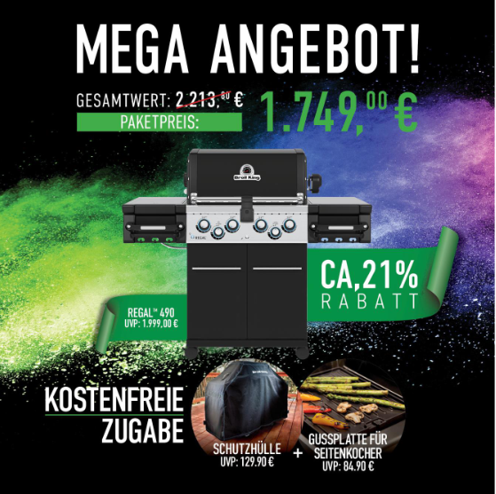 Broil King Regal 490 Bundle inkl. Gussplatte & Abdeckhaube, Grillbundle