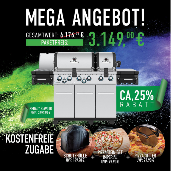 Broil King Regal S 690 PRO IR Bundle inkl. Abdeckhaube, Pizzastein-Set & Pizzacutter, Grillbundle