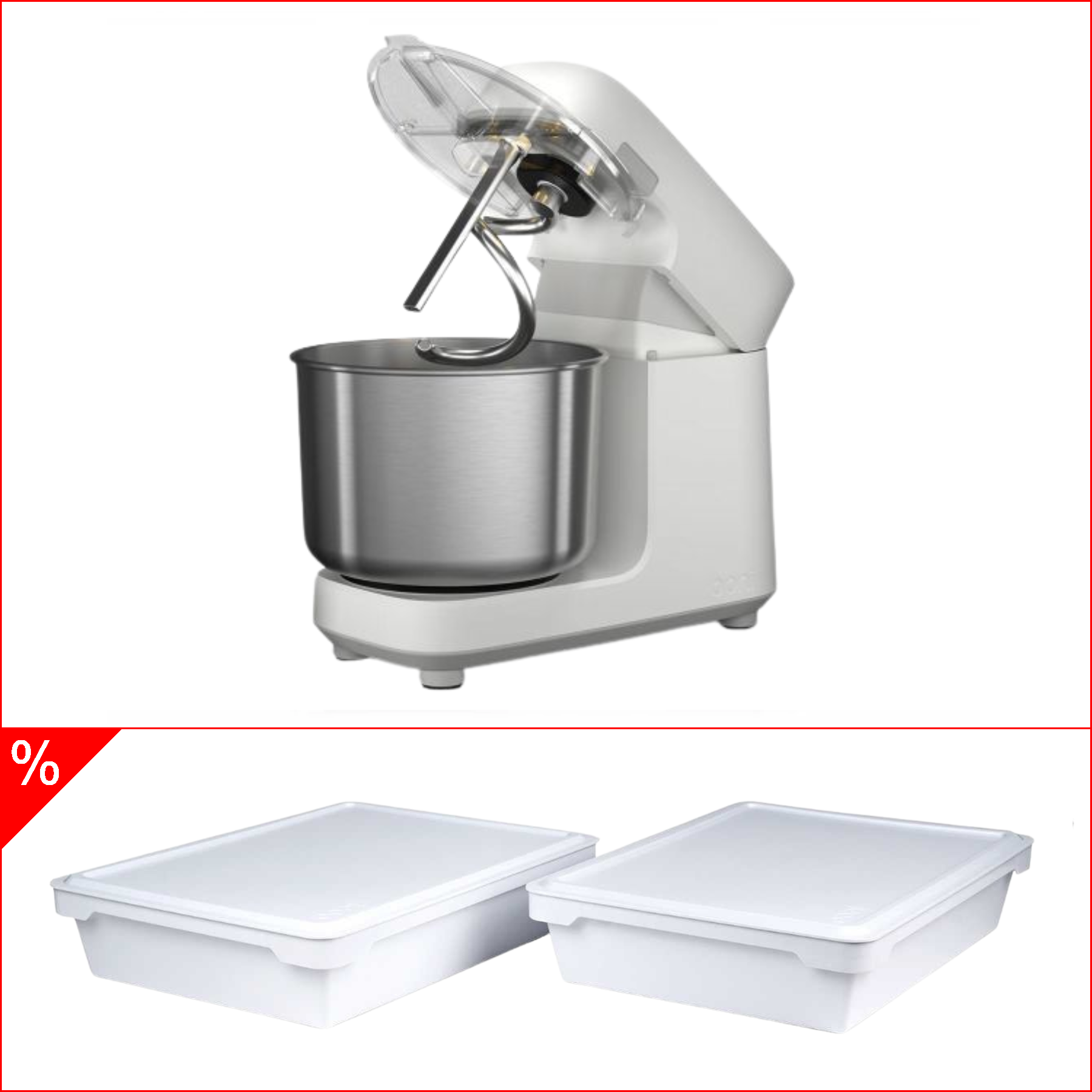 Ooni Halo Pro Spiral-Knetmaschine - Polar White inkl. Teigbox 2er Set, Pizzazubehör
