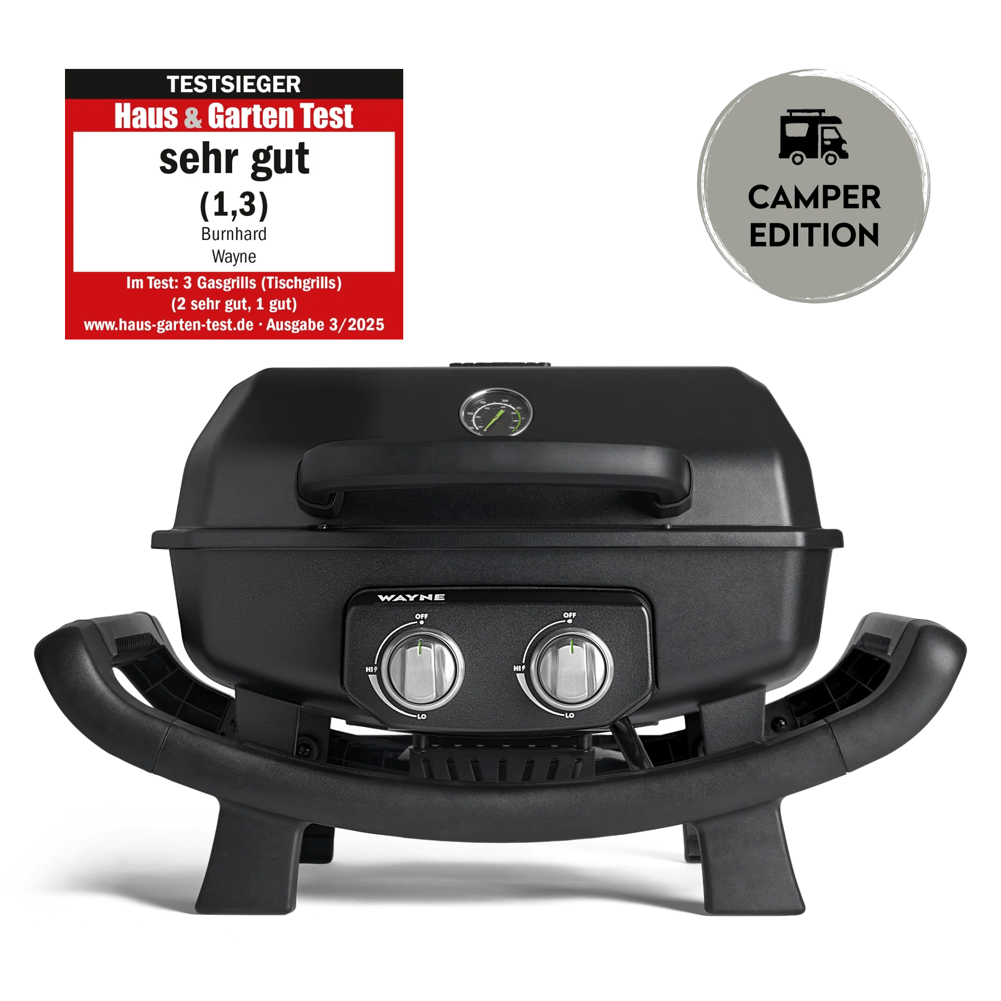 Burnhard WAYNE Balkongrill 2-Brenner Camper Edition, Grillrost aus Gusseisen, Detailansicht 1