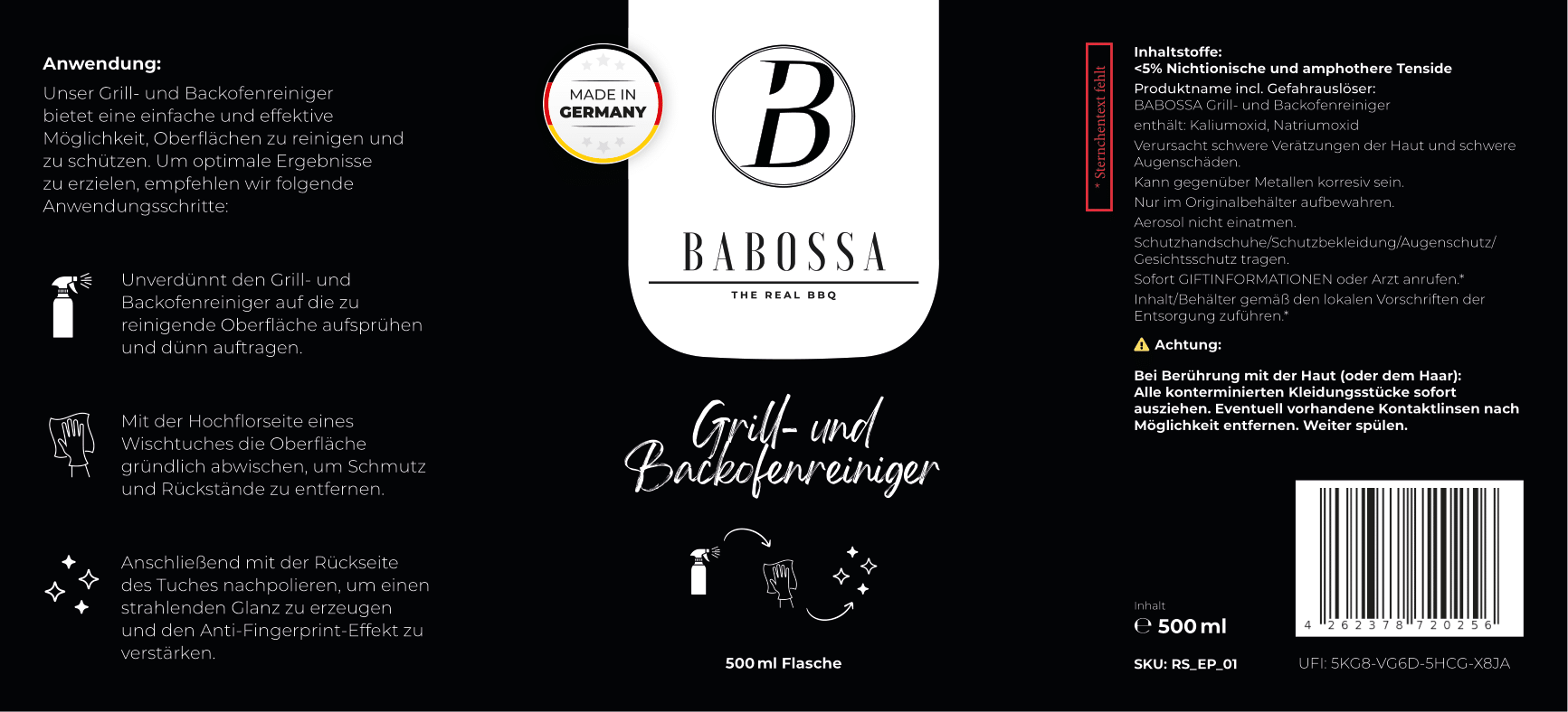 BABOSSA Grill- und Backofenreiniger, Reiniger, Detailansicht 1