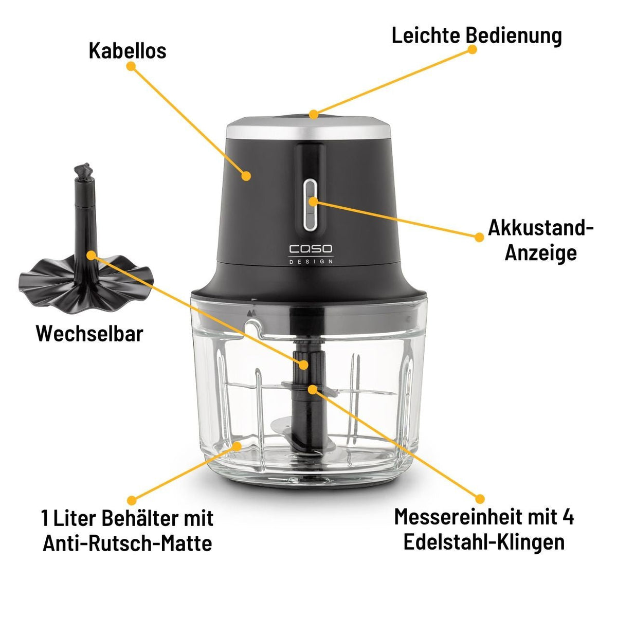 CASO Chop & Go Akku-Multizerkleinerer, kabellos, 200 W, 1-l-Glasbehälter - Ansicht 2
