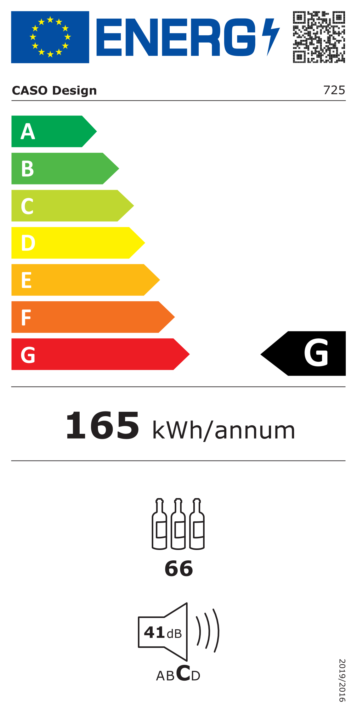 EU-Energielabel CASO WineComfort 660 Smart Weinkühlschrank