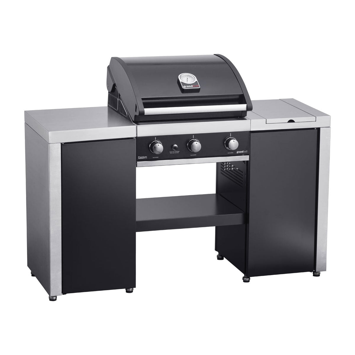 Grandhall Premium G3 Island, Gasgrill-Insel mit 3 Brennern + Seitenbrenner, Schwarz - Ansicht 1