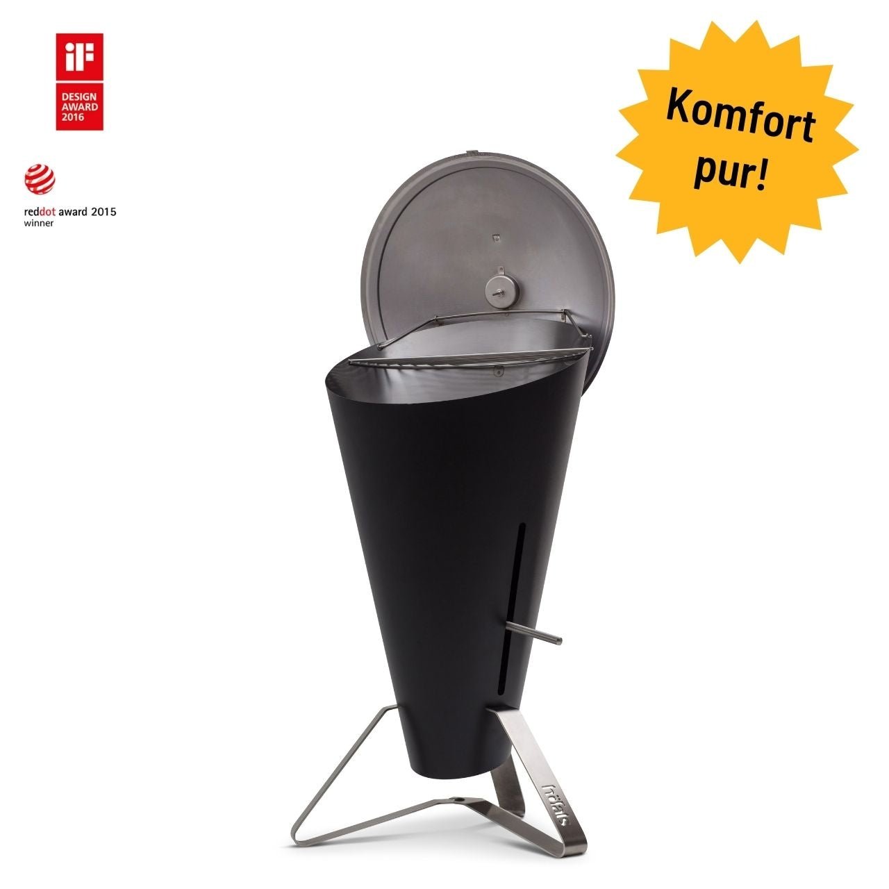 Höfats CONE Holzkohlegrill, Ø 50 cm Grillfläche, Grillrost aus Edelstahl, für 1 - 8 Personen