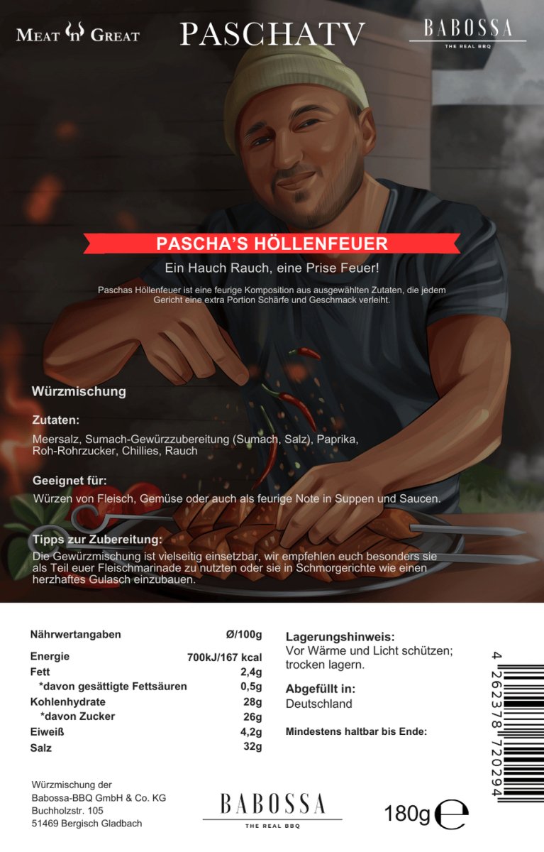 BABOSSA Pascha´s Höllenfeuer| Höllenfeuer Gewürz| PaschaTV| 180g Beutel