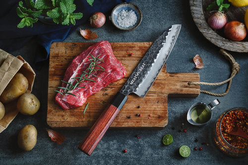 Meat 'n' Great Babossa "Carbonstahl" Santoku, Messer, Detailansicht 4