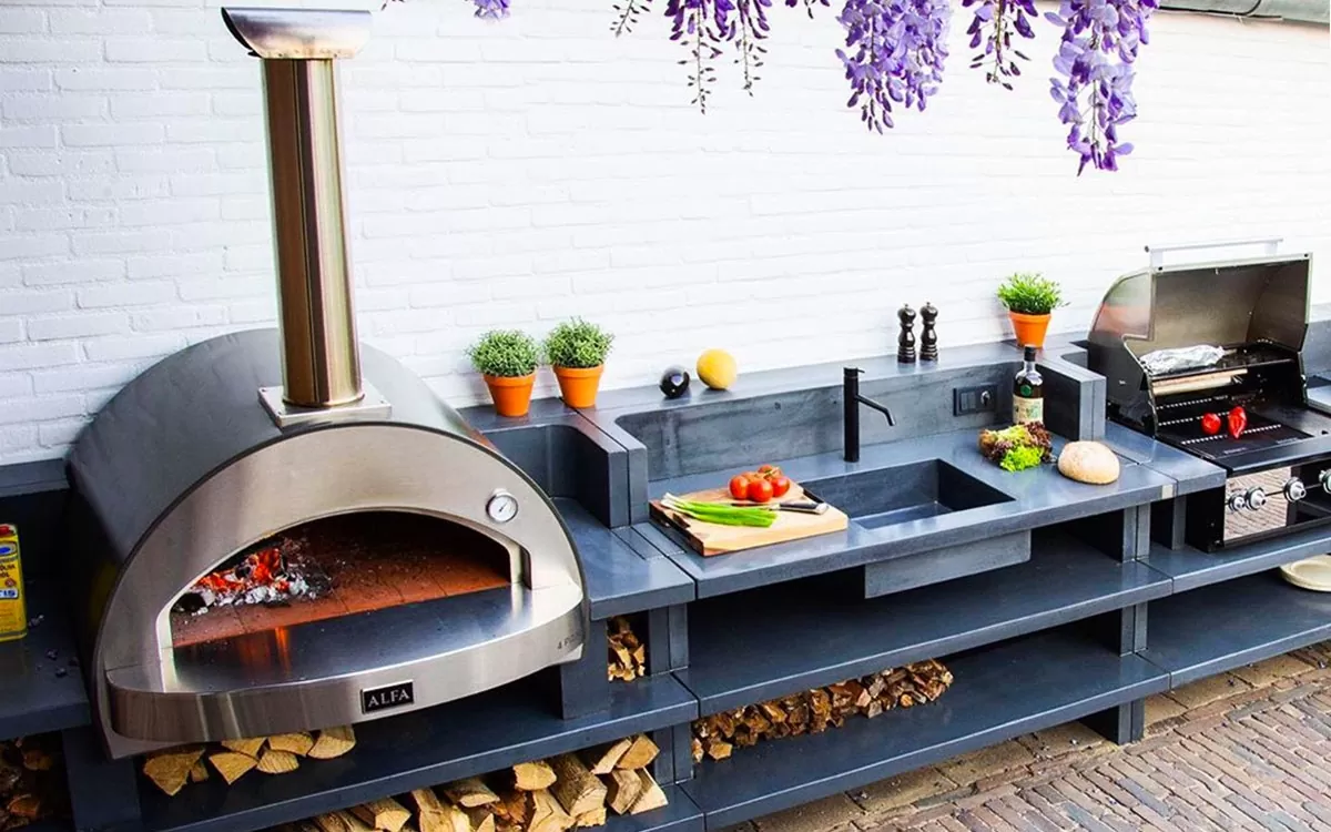 Alfa Forni Classico 4 Pizze, Holz, Kupfer, Pizzaofen, Detailansicht 5