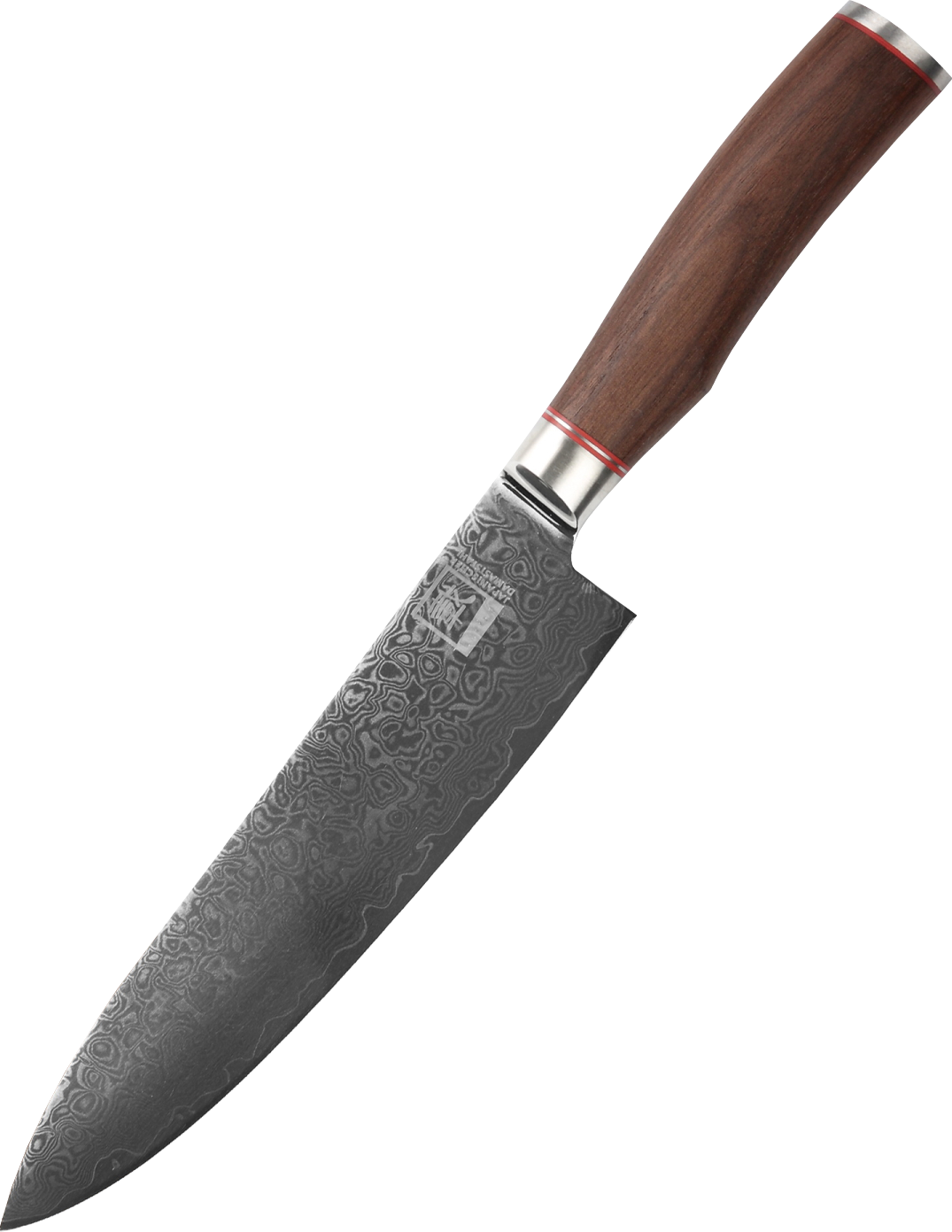 Zayiko Damast Chefmesser, "Kurumi"-Serie, Messer, Detailansicht 1