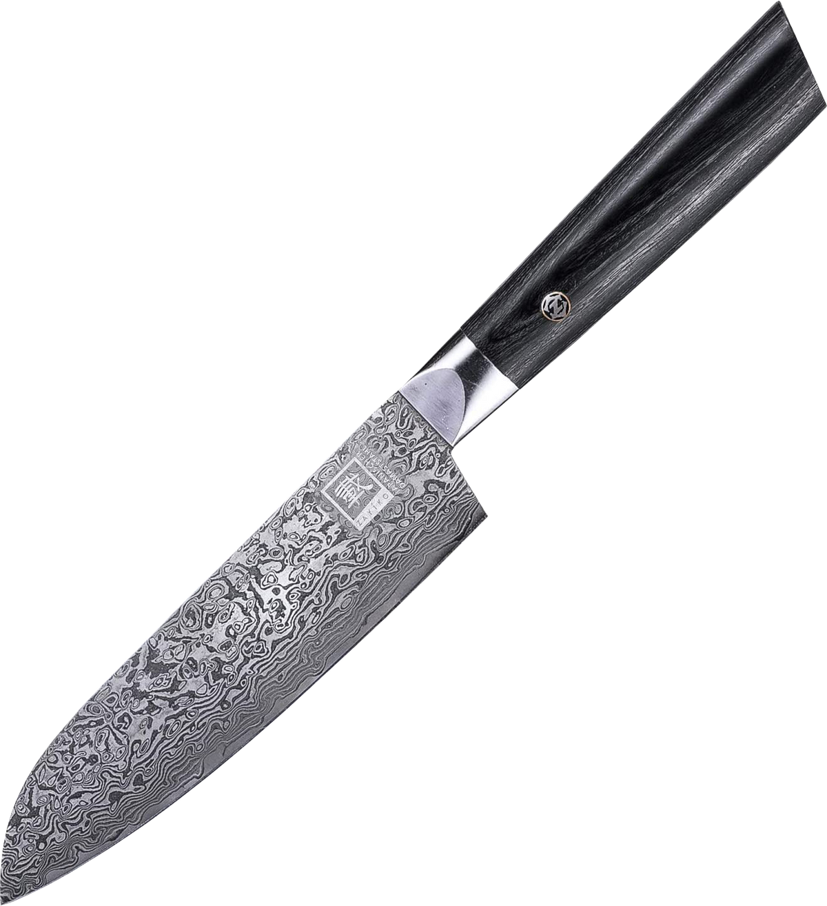 Zayiko Damast kleines Santokumesser, "Black"-Serie, Messer, Detailansicht 2