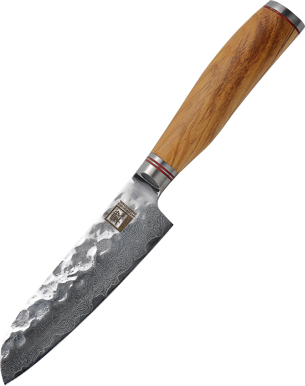 Zayiko Damast kleines Santokumesser, "Olive"-Serie, Messer, Detailansicht 1