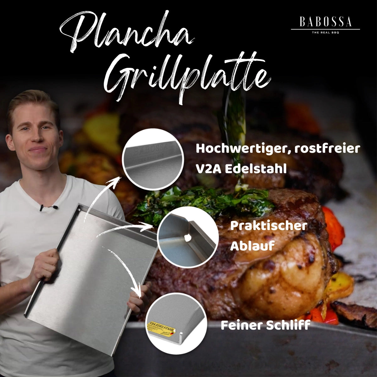 Babossa Plancha für Rösle Blazeflame| 33 x47, 6 cm, Grillzubehör, Detailansicht 3