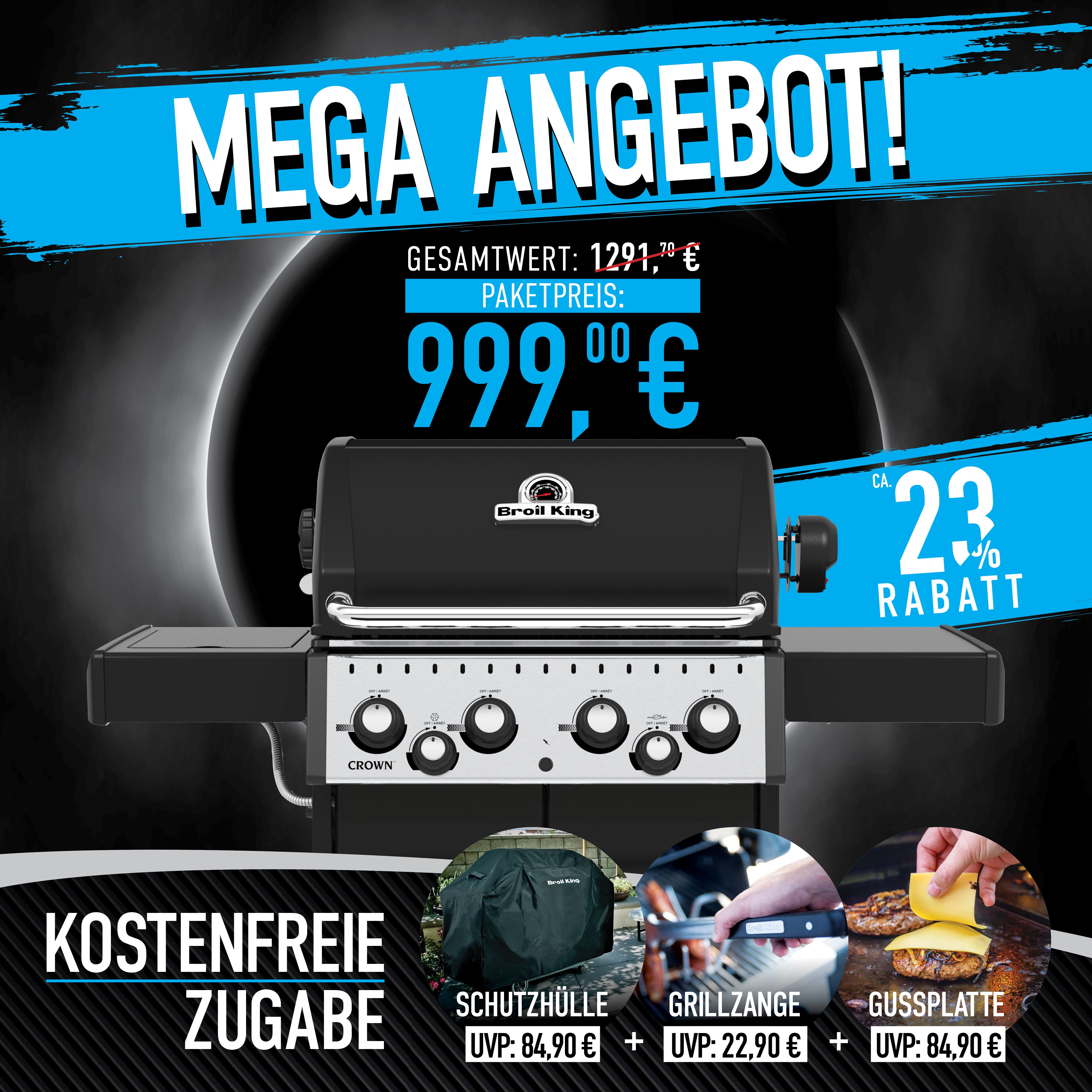 Broil King Crown 490 Bundle inkl. Gussplatte, Abdeckhaube und Grillzange, Grillbundle
