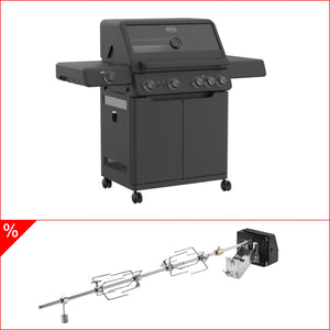Rösle AllFlame Hero 4 + gratis Rotisserie, Grillrost aus Gusseisen, für 1 - 12 Personen
