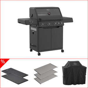 Rösle Bundle Gasgrill Allflame Hero 4 inkl. Abdeckhaube, Gusseisen Grillplatte und 3 Edelstahlrosten, Grillbundle