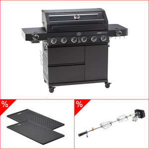 Rösle Videro Pro G6-S Vario+ 50mbar inkl. Grillplatte & Rotisserie, Grillbundle