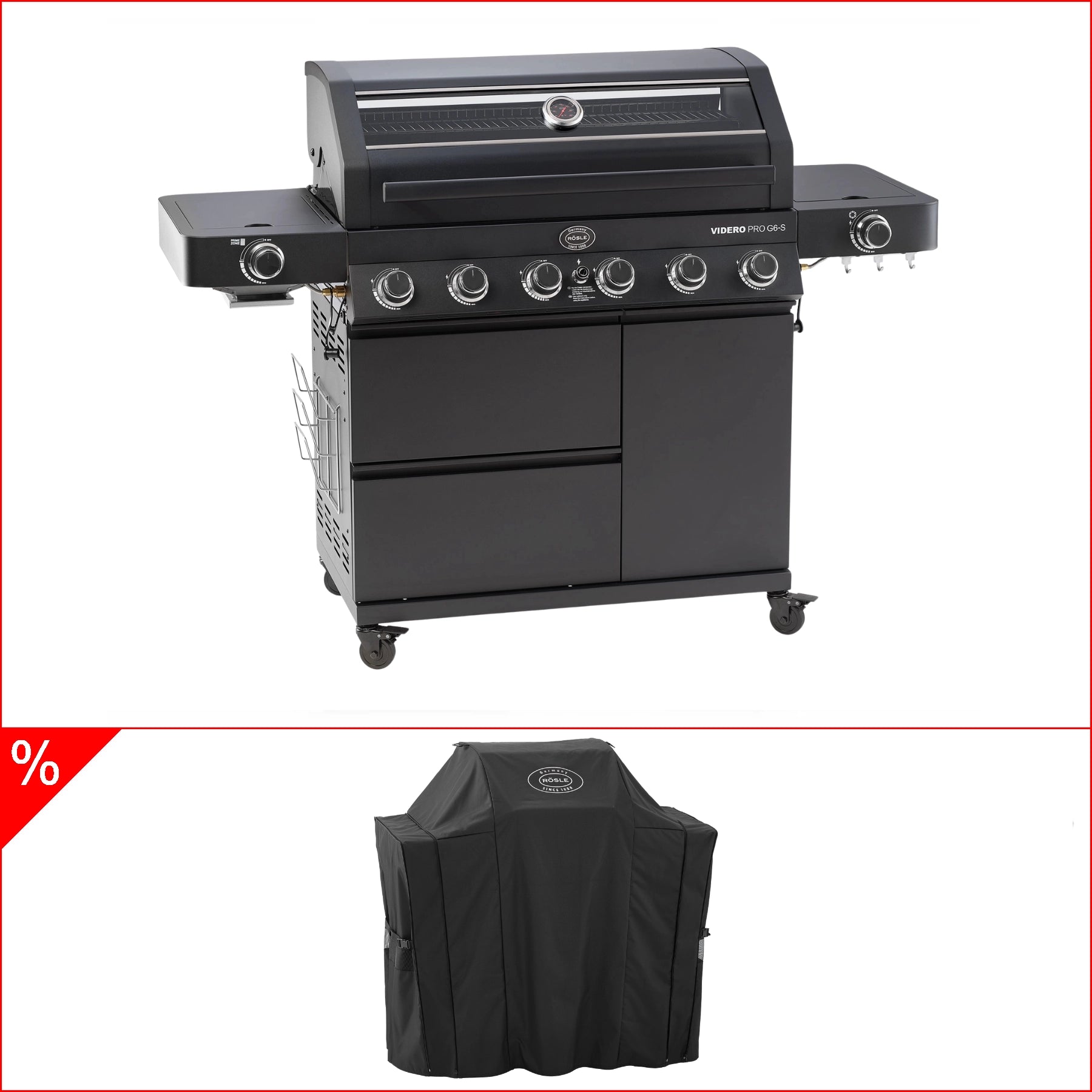 Grillgoods Rösle Videro Pro G6-S Vario+ 50mbar inkl. gratis Abdeckhaube (original), Grillbundle