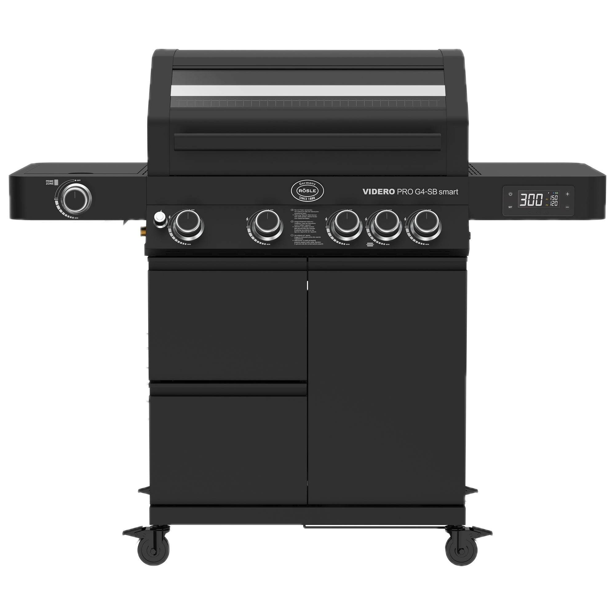 Rösle Videro Pro G4-SB smart Vario+ 50mbar, Grillrost aus Gusseisen, für 1 - 12 Personen