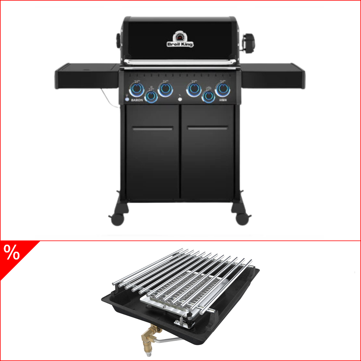 Grillgoods Broil King Baron 490 X Shadow Gasgrill (2026) inkl. Drehspieß & Infrarotbrenner, Grillrost aus Gusseisen