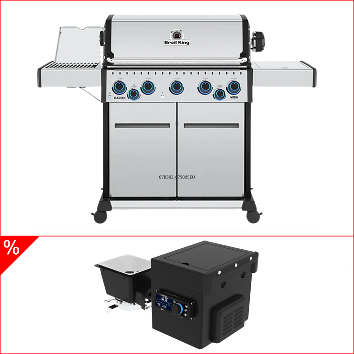 Broil King Baron S 590 IRX Gasgrill inkl. Pelletmodul 500, Grillrost aus Gusseisen, für 1 - 16 Personen