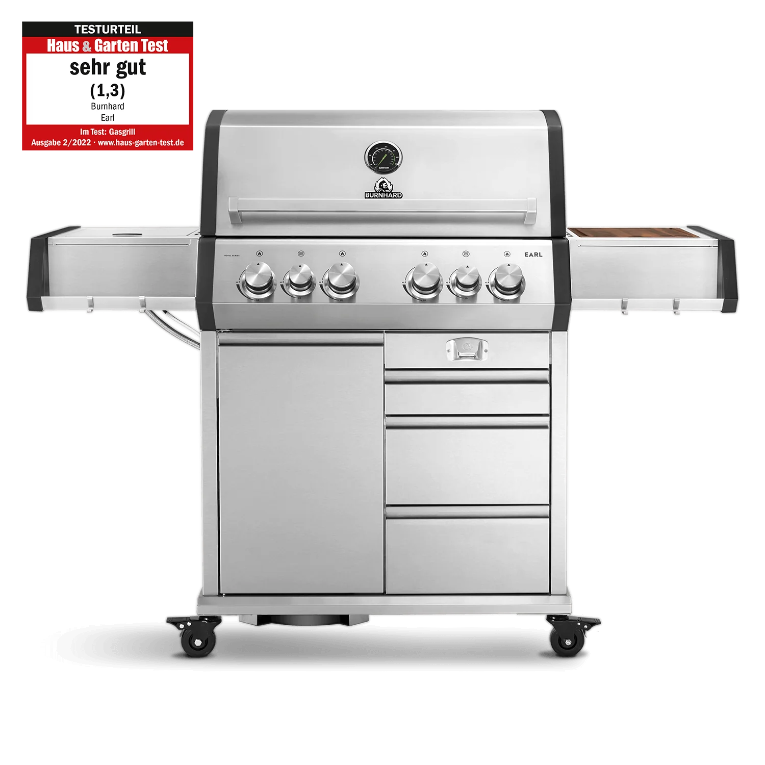 Burnhard Big EARL Premium-Gasgrill 4-Brenner Edelstahl mit Gusseisenrost, Grillrost aus Gusseisen