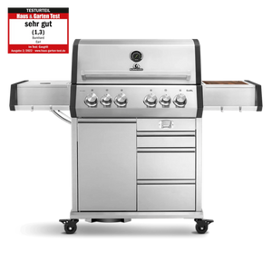 Burnhard Big EARL Premium-Gasgrill 4-Brenner Edelstahl mit Gusseisenrost, Grillrost aus Gusseisen