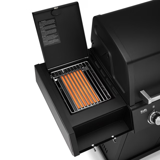 Burnhard Big EARL Premium-Gasgrill 4-Brenner Black mit Gusseisenrost, Detailansicht 3