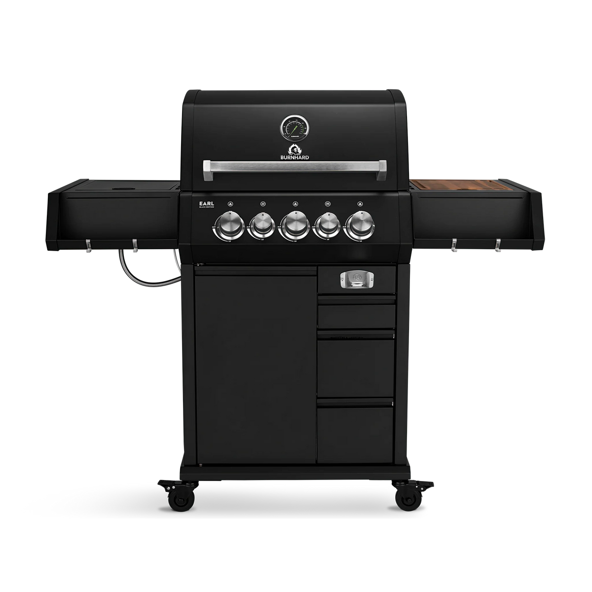 Burnhard EARL Premium-Gasgrill 3-Brenner Black Edition mit Gusseisenrost, Grillrost aus Gusseisen